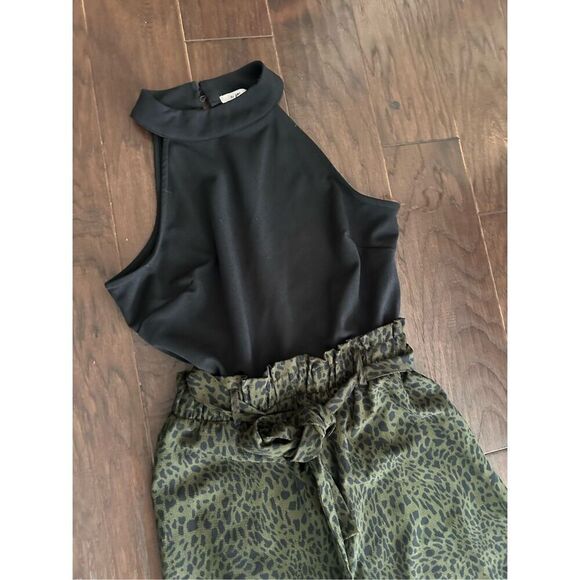 Mi Ami Sleeveless High Neck Green Paperbag Waist Jumpsuit - Picture 3 of 6